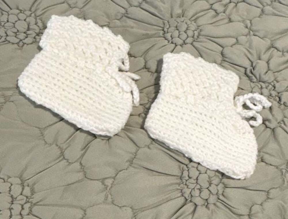 Vintage Handmade Crocheted White Baby Booties